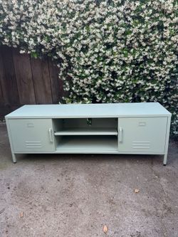 Vintage Olive Green Metal Rectangular Entertainment Center TV Stand