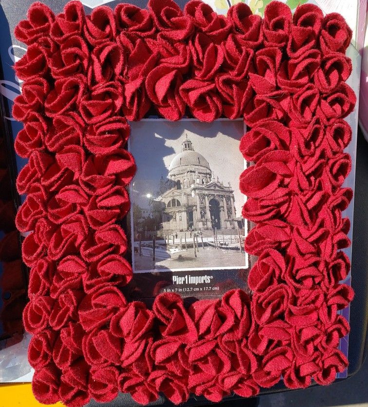 Pier One Red Felt Rose Picture Frame