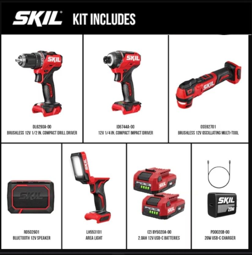 NEW SKIL PWR CORE 12-volt 5-Tool Brushless Power Tool Combo Kit Gift Set