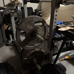 Bench Squat Rack And Weights And Bar