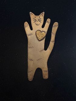 Vintage Sandy Comstock Sterling Silver & Brass Whimsical Cat Pin Brooch