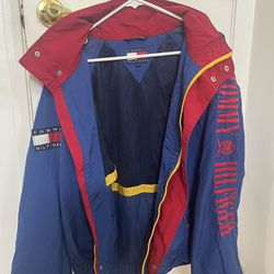 Vintage 90s Tommy Hilfiger Windbreaker Jacket Spell Out Flag Medium