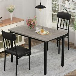 2-Person Dining Table Set for 2, Small Rectangle Kitchen Table with 2 Backrest Dining Chairs, 3 Pieces Industrial Dining Table and Chairs Set, Wooden