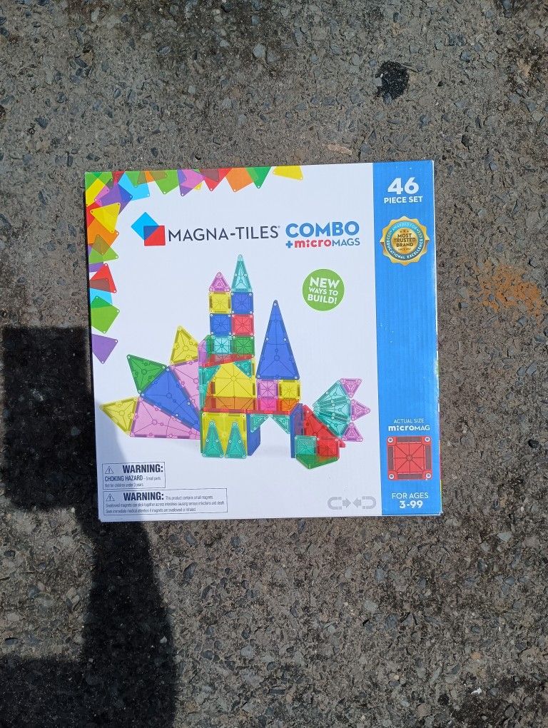 NIB Magna Tiles Combo + MicroMags Multicolor 46-Piece Set Box