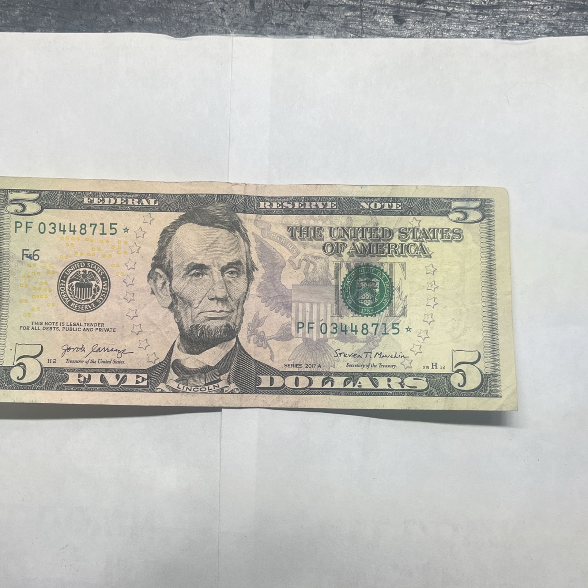Five dollar bill star note