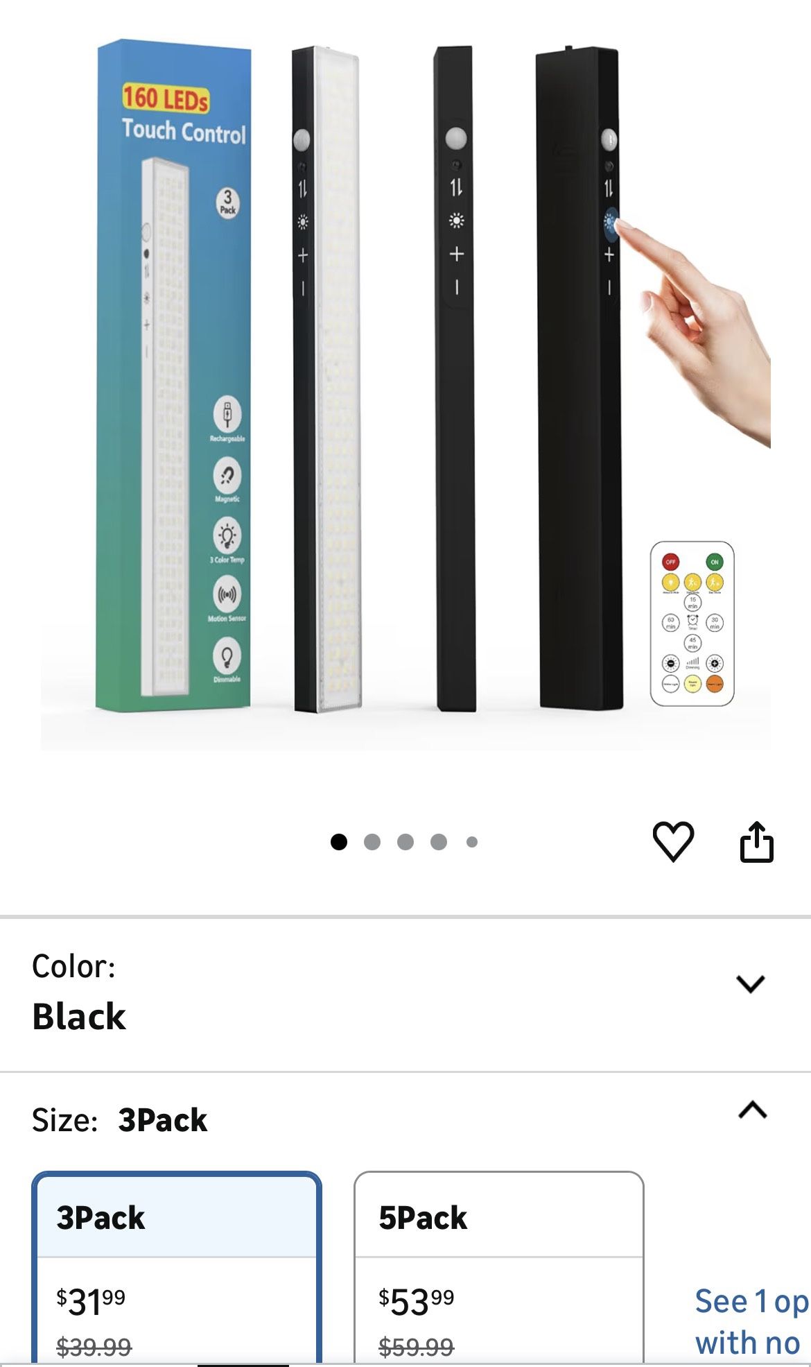 🆕 In 📦 3️⃣Pack 160LEDs Touch-Control Under Cabinet Lighting w/4000mAh Battery,Cordless Motion Sensor Under Counter Lights for Kitchen,Magnetic Recha