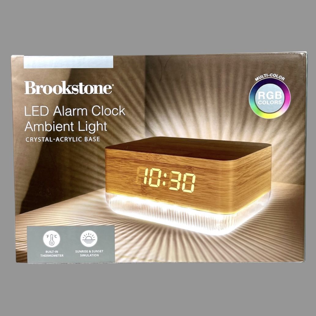 Brookstone LED Alarm Clock Ambient Light Crystal Acrylic Base