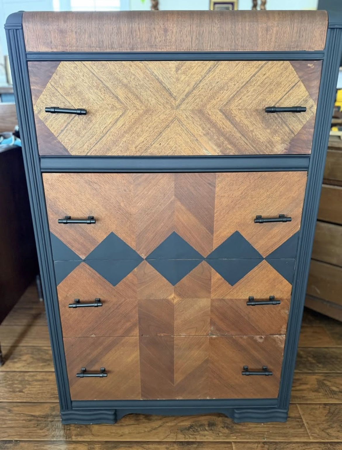 Vintage Solid Wood Waterfall Art Deco Chest of Drawers / Dresser