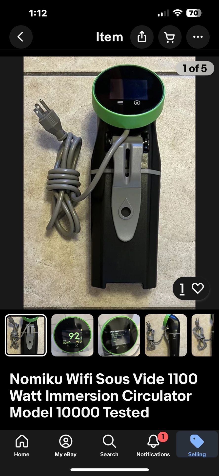 Nomiku Wifi Sous Vide 1100 Watt Immersion Circulator Model 10000 Tested