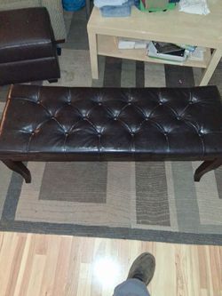 Dark Brown Tufted Leather Bench