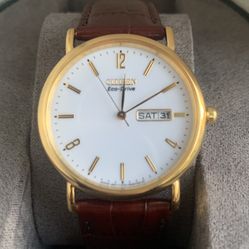 Citizen Men's BM8242-08A Eco-Drive Gold-Tone Leather Watch