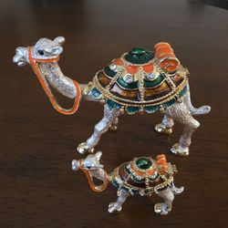 2 VTG Camel Trinket Box Bejeweled Enameled Collectible