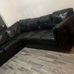 Black Leather Couch + Ottoman