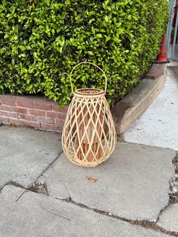 3-Rattan pieces (votive Candle holder, ikea lamp, and basket)