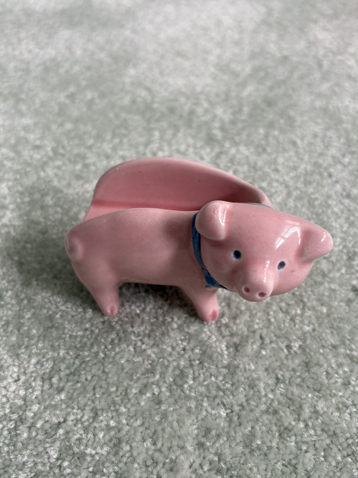 Avon, Pink Pig With Blue Bow, Glazed, Ceramic Friendly Fellow Sweetener Holder
