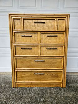 Vintage Lea Furniture Faux Bamboo Chest of Drawers / Dresser Boho Chic Coastal Decor