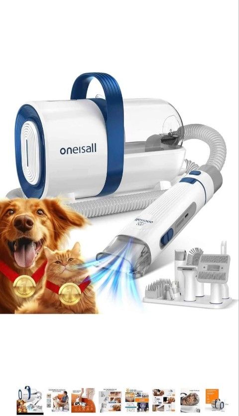 oneisall Dog Hair Vacuum & Dog Grooming Kit, Pet Grooming Vacuum with Pet Clipper Nail Grinder, 1.5L Dust Cup Dog Brush Vacuum Brand New