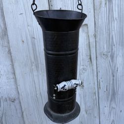 Vintage 5Kan Brass Umbrella Stand with Delft Porcelain Handle - Made in Holland; Vintage Decor. All Brass 