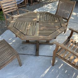 Octagon Vintage Smith And Hawken Teak Table And 4 Teak Chairs