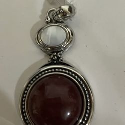 Lia Sophia “Lisa” Silver Tone Red Jasper Mother Of Pearl Slide Pendant No Chain