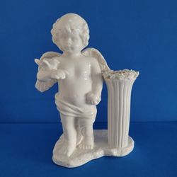 Vintage White Ceramic Cherub Angel Bud Vase