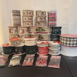 Lot Of Christmas Ribbon - 34 Rolls/Packs