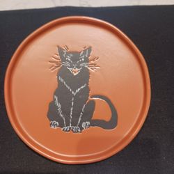 Black Cat Stoneware Appetizer Plate 
