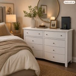 🌿 Solid Pine Wood Dresser – 8 Drawers | Modern White Finis