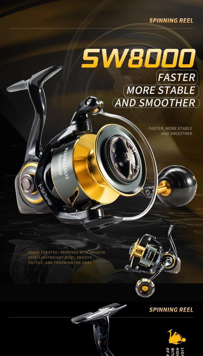 Spinning Fishing Reels for Saltwater Freshwater 8000 Series Fishing Spool Left/Right Interchangeable Trout Carp Spinning Reel 10 Ball Bearings Light a