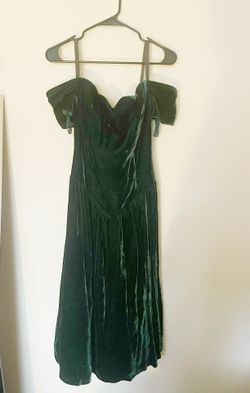 Vtg Patra Dark Green Velvet Off-the-Shoulder Dress