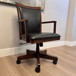 Black Leather And Wood Base Home Office Swivel Desk Chair Computer Chair