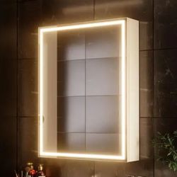 Kinwell 24 in. W x 32 in. H Rectangular LED Lighted Surface Mount Medicine Cabinet with Mirror