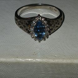 10k White Gold Topaz & Diamond Ring 