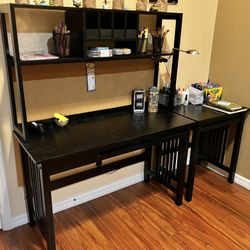 Black All Wood Sectional Desk With Hutch Top