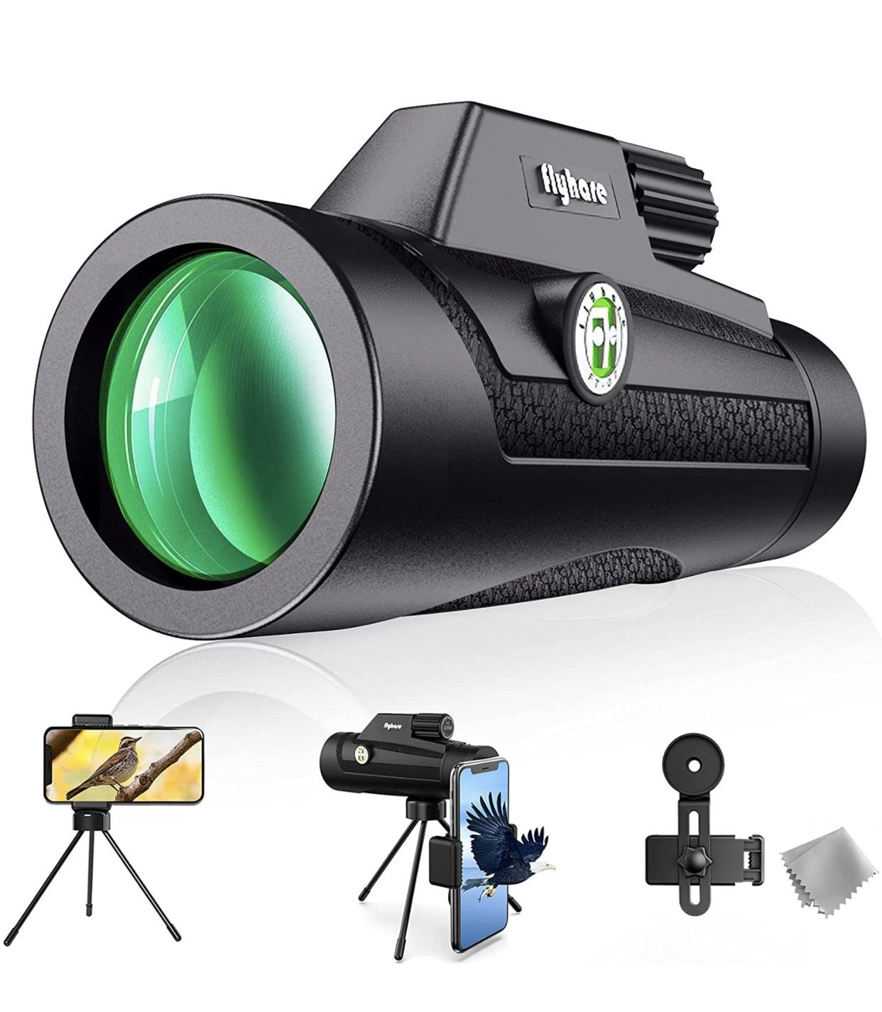 Flyhare Monocular Telescope, 12x50 HD Monocular Telescope with (Smartphone Holder,Tripod,Hand Strap), Waterproof Fog Monocular Telescope with Clear Lo