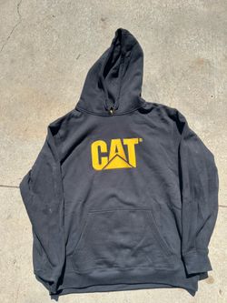 Caterpillar CAT Logo Pullover Hoodie Black Sweatshirt Workwear Men's