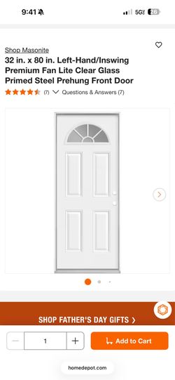 32 in. x 80 in. Left-Hand/Inswing Premium Fan Lite Clear Glass Primed Steel Prehung Front Door