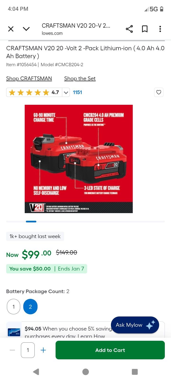 Craftsman Two Pack Drill batteries 