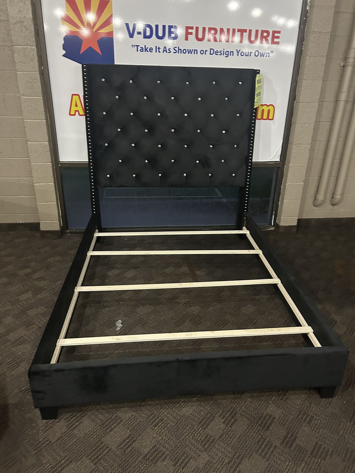 Black Upholstered Queen Bed Frame 