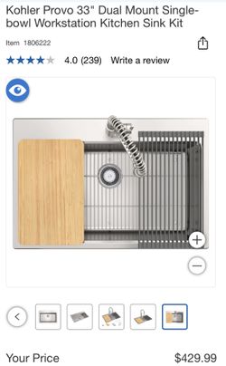 New, open box Kohler Provo 33" Dual Mount Singlebowl Workstation Kitchen Sink Kit.