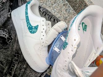 Nike Air Force 1 Teal Paisley Swoosh Sneakers