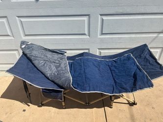 2 Blue Folding Camping Cot with Mattress Pad