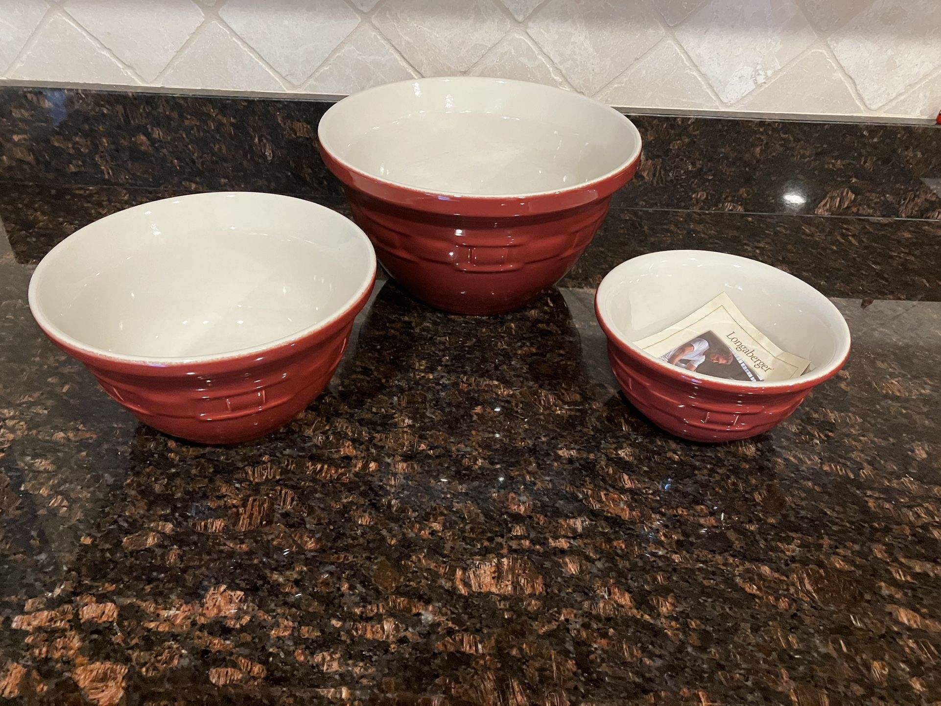 Longaberger Woven Traditions Pottery Paprika Mixing Bowls-Set Of 3 / 10 -8- 6.5β