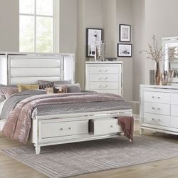 Tamsin White LED Upholstered Storage Platform Bedroom Set