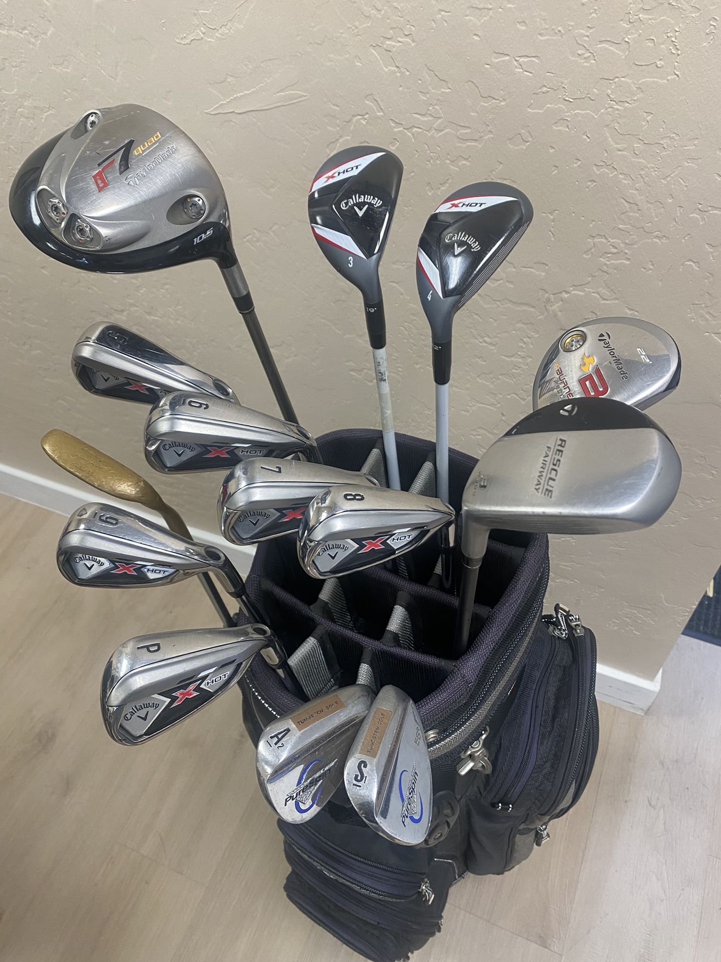 Callaway X Hot Golf set w/ Taylor Made Driver & Hybrids - Golf bag included