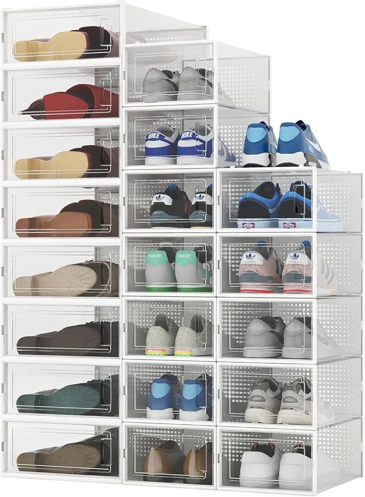 PARANTA 8-Piece Boot and 12-Piece Shoe Storage Box, Stackable Clear Plastic Shoe Box, Space-Saving Shoe Organizer for Boots, Sneakers, and High Heels,