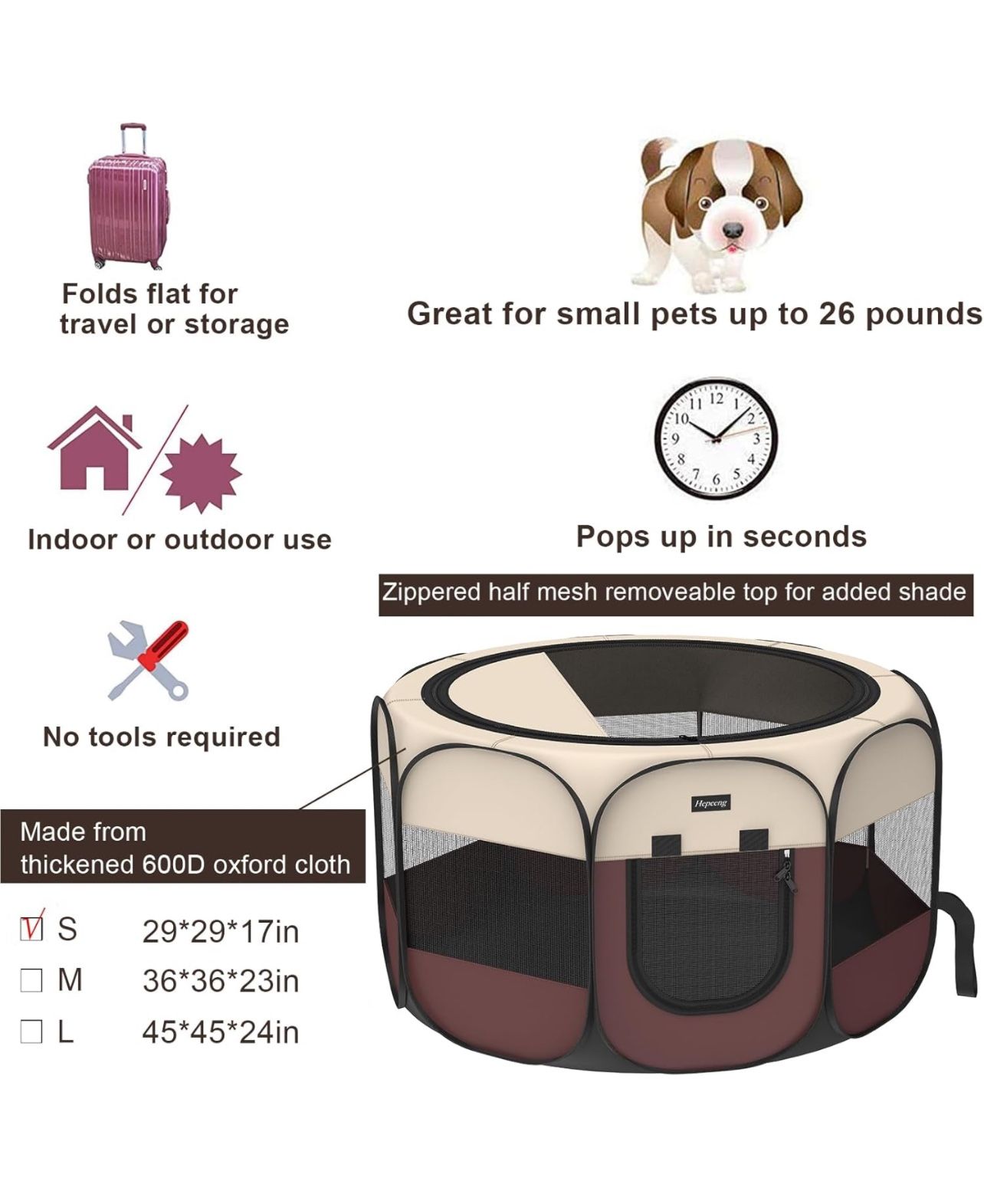 Portable Foldable Pet Dog Cat Playpen and Puppy playpen Pet Tent with Carrying Case Collapsible Travel Bowl Indoor/Outdoor Use with Water Resistant an