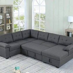 Modern L sectional 7 seater couch sofa with pull out bed and storage new factory sealed boxes sillon 