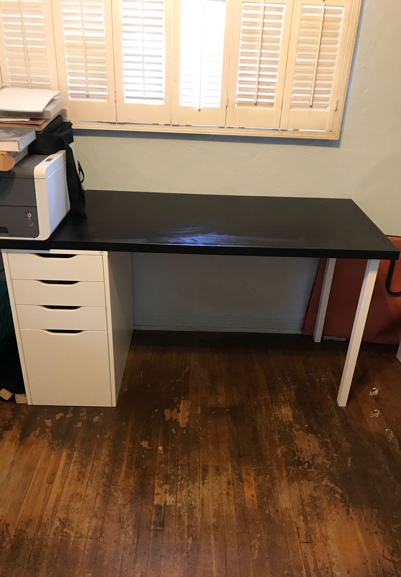 Ikea desk with filing cabinet and drawers