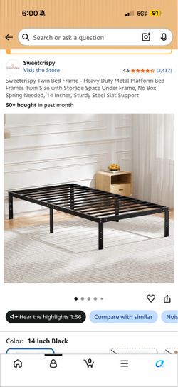 Twin bedframe with memory foam mattress